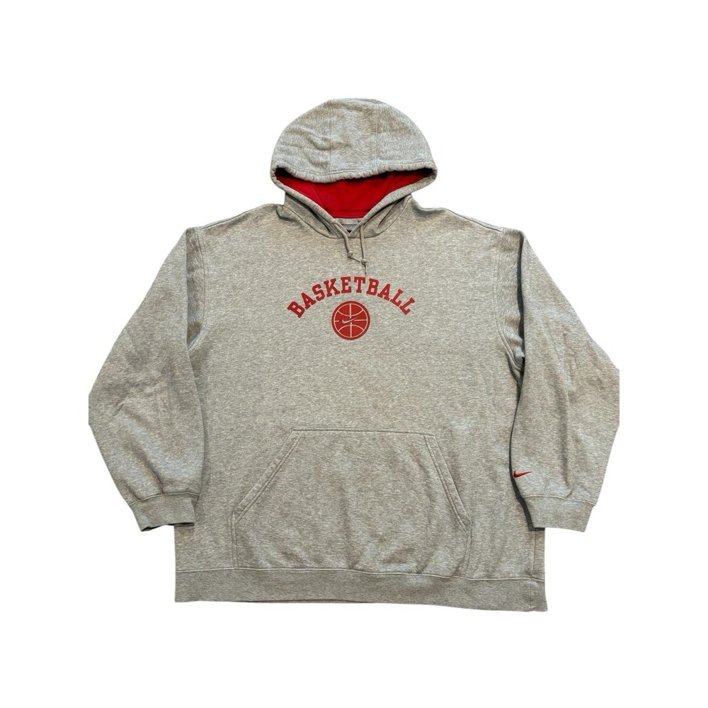 VTG EUC Y2K Nike Men's Heathered Gray Red Basketball Hoodie Sweatshirt Sz XL